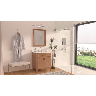 Meuble-lavabo sur pied moderne Durand de 76 cm (30 po) en chêne clair, de marque Tennant, avec lavabo simple et comptoir en quartz blanc, entièrement assemblé.