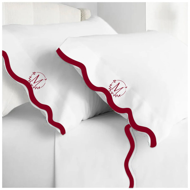 Monogram 400TC Applique Scallop Embroidery Cotton Sheet Set, California King Sheet Set, Yes