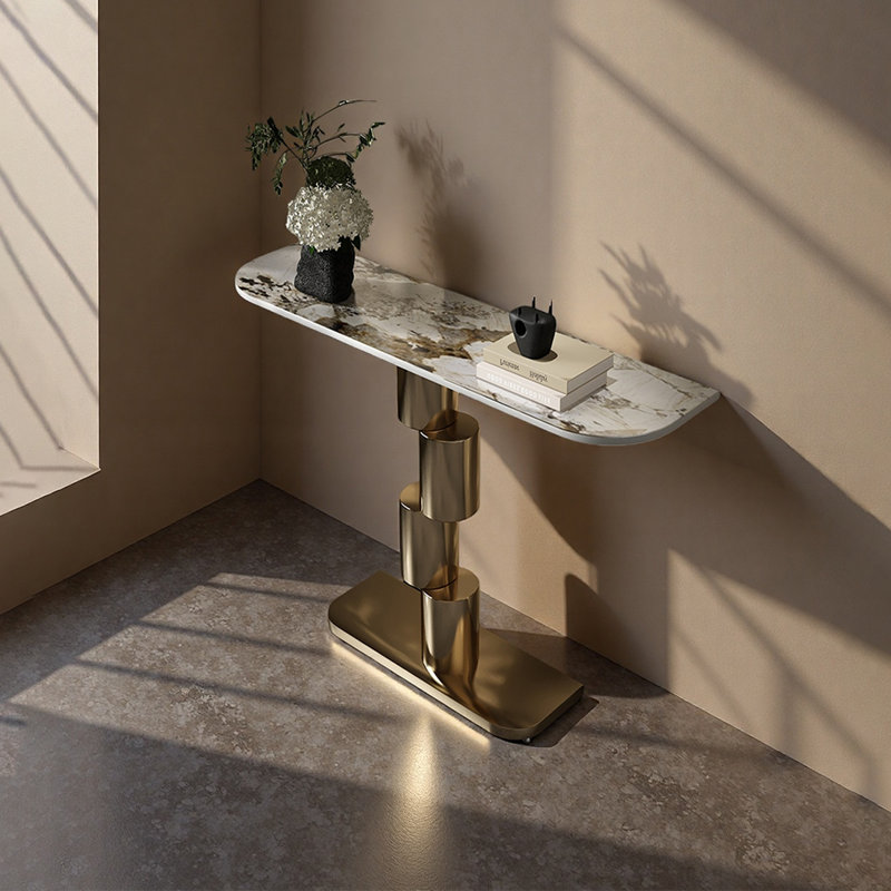 Table d'entrée Modern, Blanc / or gris, H 31,5 po x l 31,5 po x P 11,81 po
