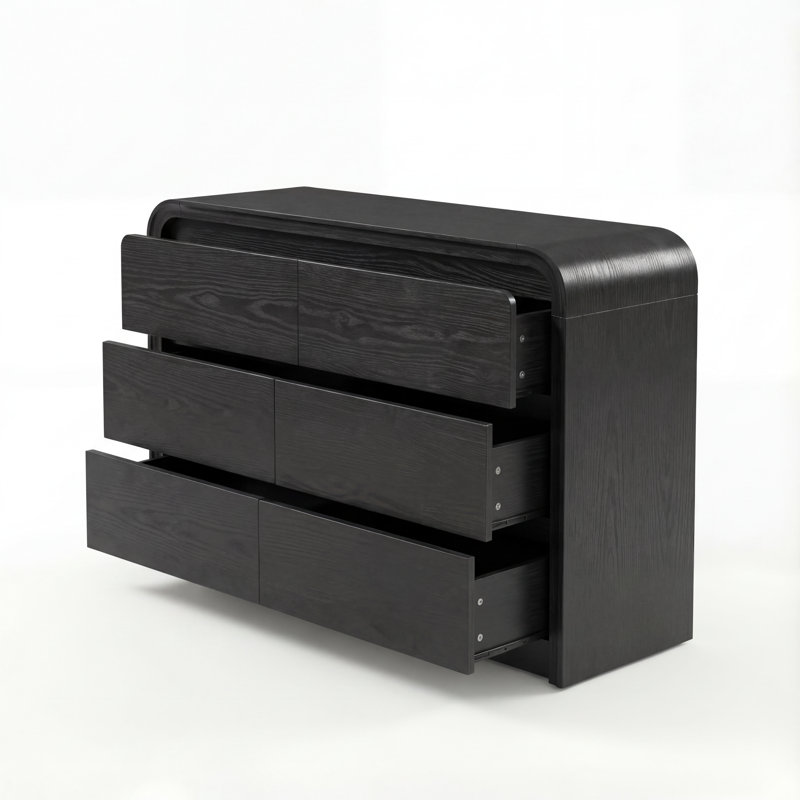 Commode décorative à 6 tiroirs Curved Edge, Noir