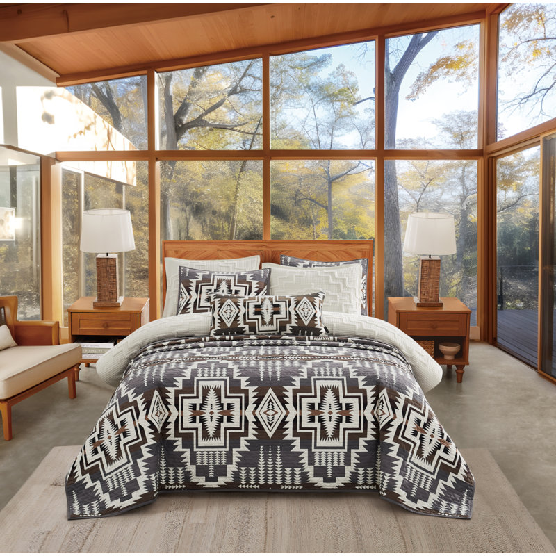 King Gray Cotton Reversible Coverlet Set with Pillow Shams