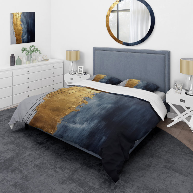 A Touch Of Gold and Kings Blue III - Ensemble de housse de couette abstrait - Microfibre de polyester