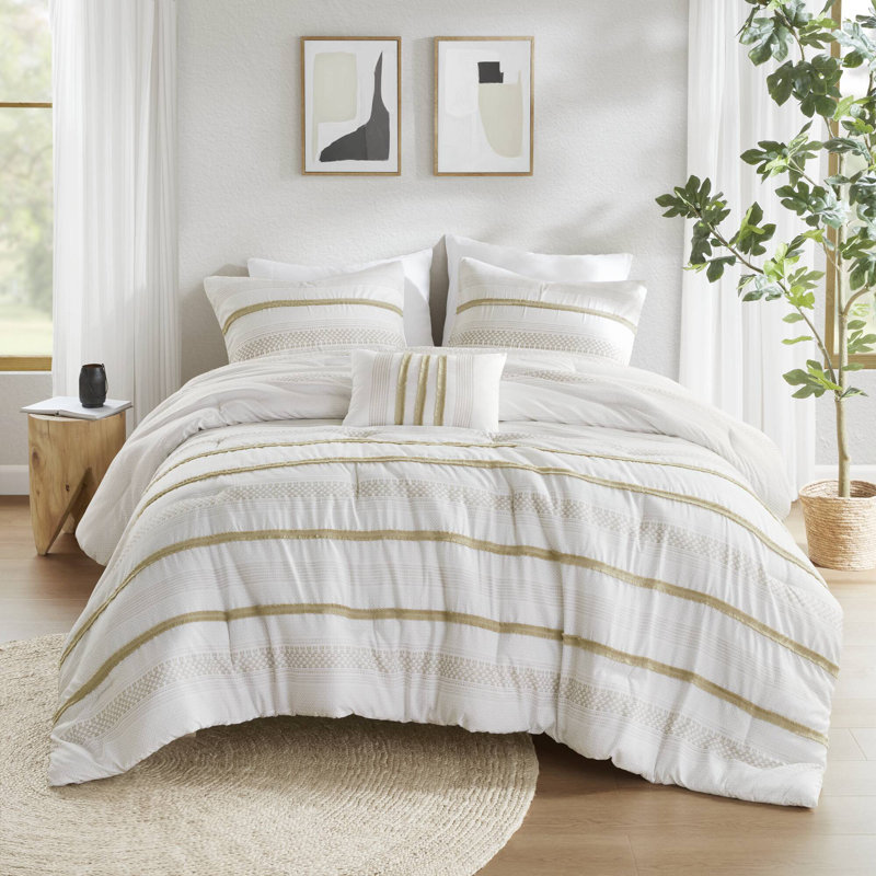 Carolina Taupe Stripe 7-Piece Full/Queen Comforter and Quilt Set, Taupe, Queen Comforter + 7 Additional Pieces