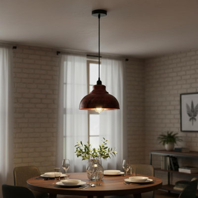 Industrial Farmhouse Metal Pendant Light with Curvy Adjustable Cord, Vintage Hanging Ceiling Lamp with E26 Base for Kitchen Island, Dining Room, Café Lighting
