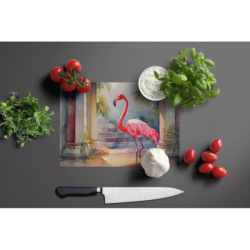 Flamingo Glass Cutting Board Large