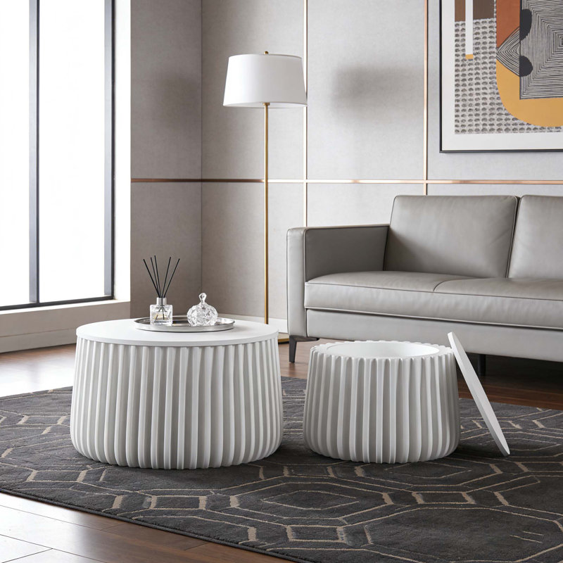 Ensemble de table de rangement ronde avec couvercle amovible, conception emboîtable, forme élégante à bord incurvé