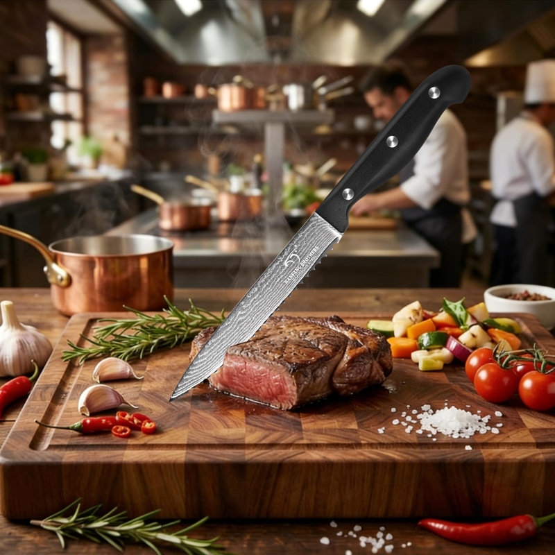 9-Piece Japanese Damascus Kitchen Knife Set with Block