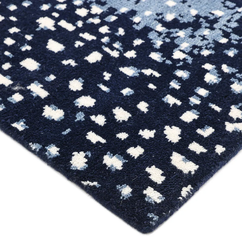 Louis Animal Print Hand-Knotted Wool/Cotton Ivory Area Rug, Rectangle 3' x 5', Blue