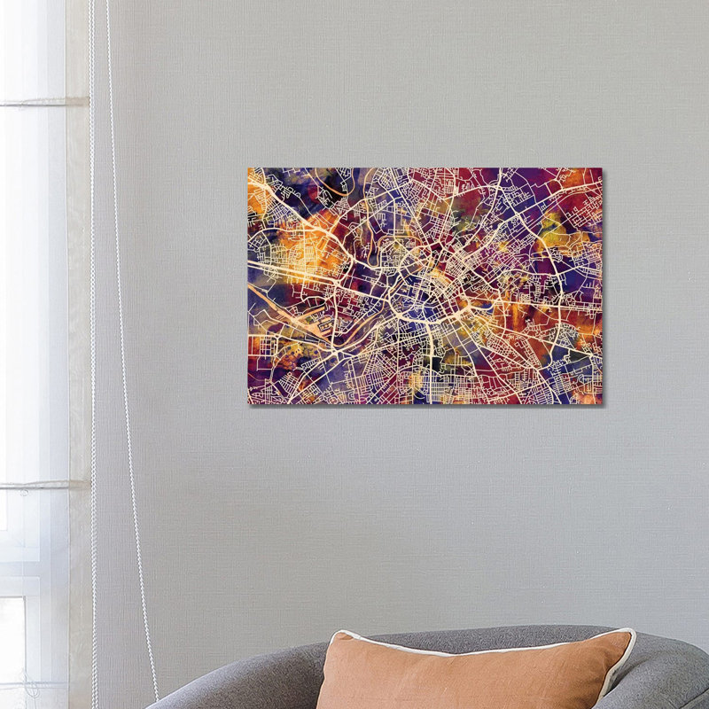 Manchester England Street Map I by Michael Tompsett - Wrapped Canvas Gallery-Wrapped Canvas Giclée