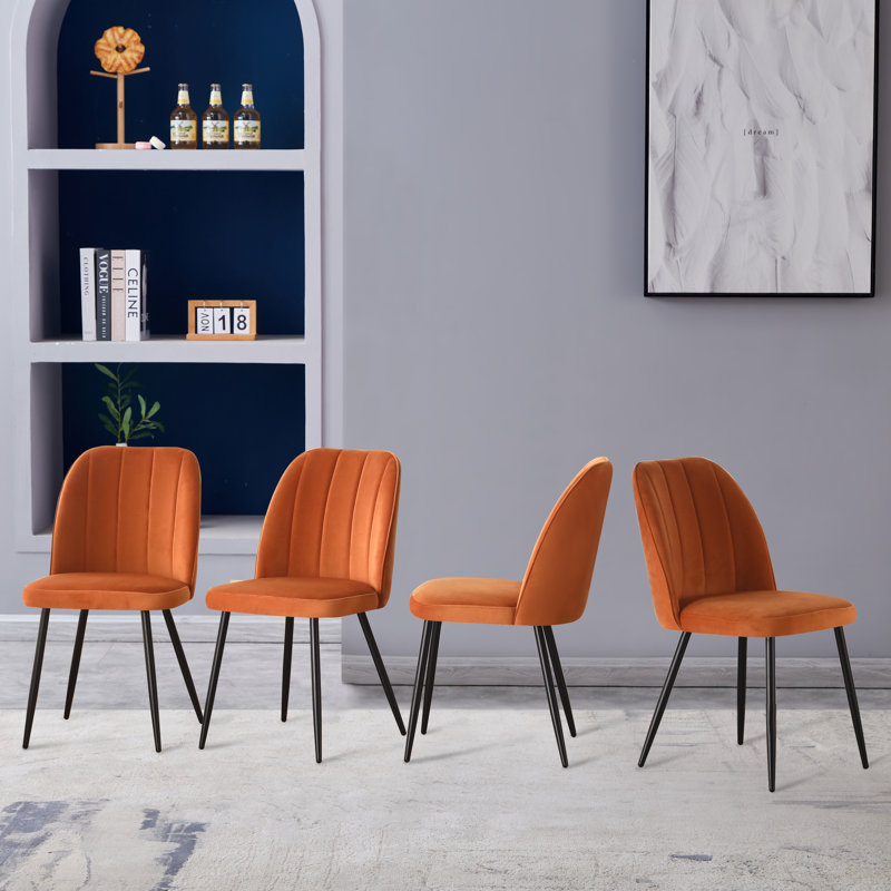 Barez Velvet/Suede Upholstered Armless Dining Chair with Adjustable Feet, Orange