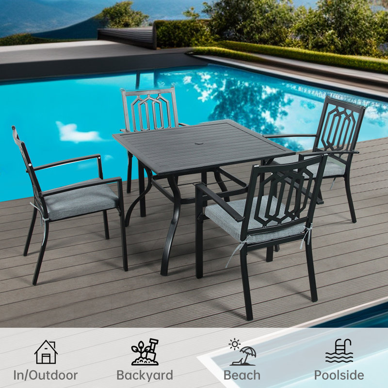 Amalio 4 - Person Patio Dining Set with Square Table , Cushions Included