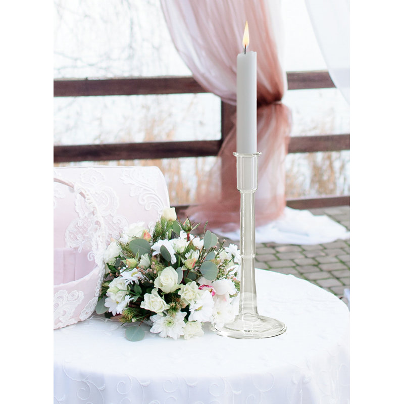 Serene Spaces LivingGlass Pillar Taper Candle Holders, Set Of 6, Large Clear Candlestick Holder For Home Decor, Weddings, Parties, Events, And Table Centerpiece Decorations