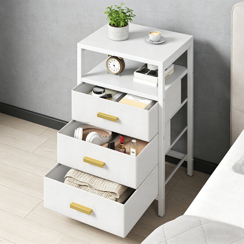 Table de chevet avec 3 tiroirs et tablette ouverte, table de chevet, table de bout pour la chambre à coucher ou le salon