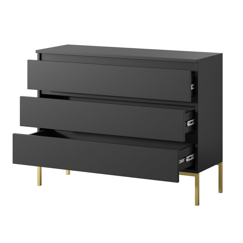 Abrah 100 cm W Chest of 3 Drawers, Black/Gold
