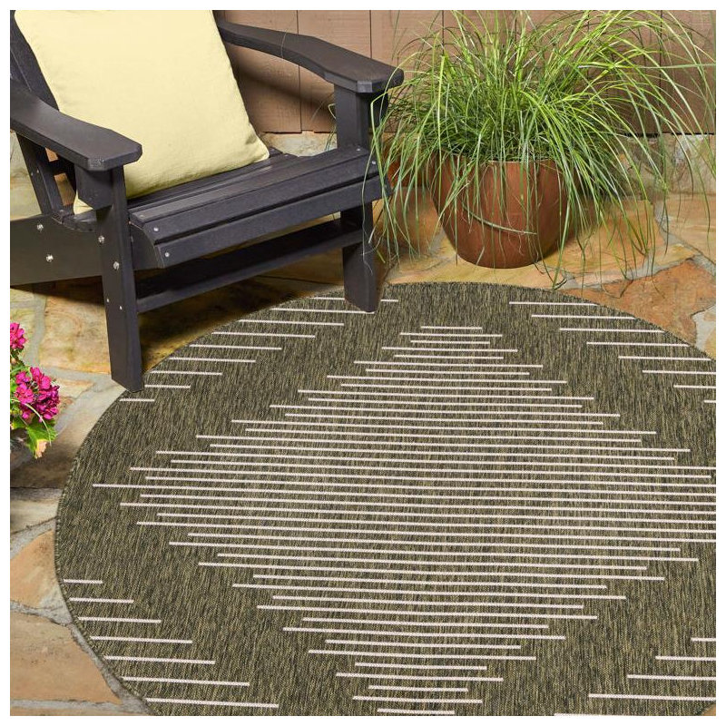 Dex Striped Machine Woven Indoor Outdoor Area Rug, Round 3'3"