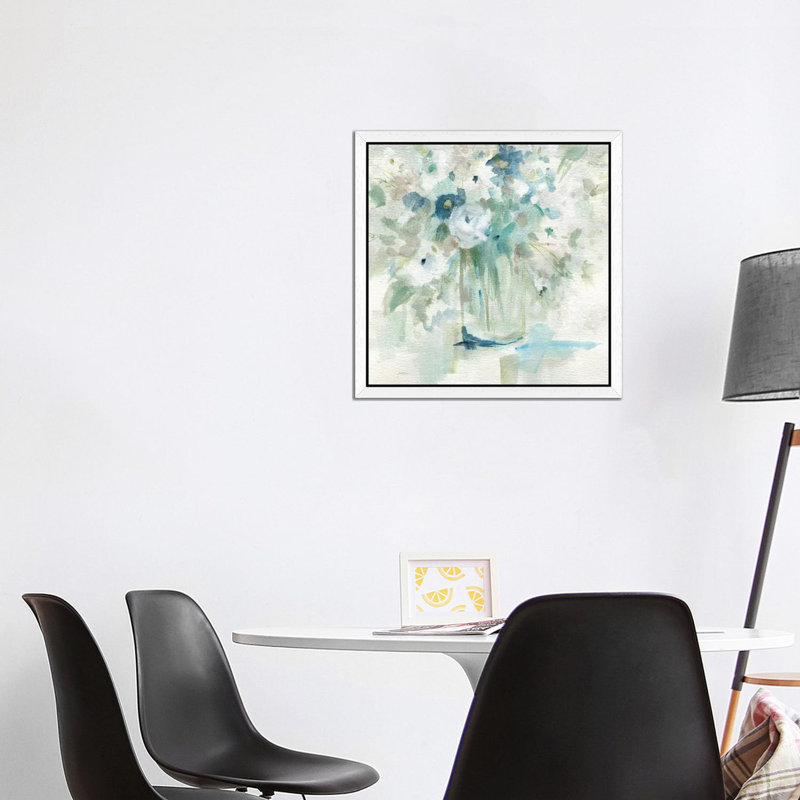 Blooming Whispers - Painting on Canvas, 45.72 cm H x 45.72 cm W, White Framed
