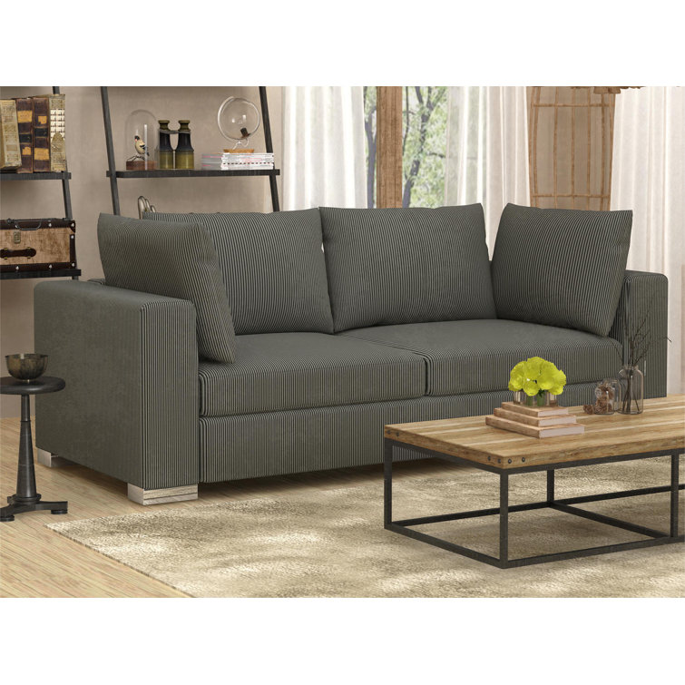 Jarl 83.46" Square Arm Corduroy Sofa With Reversible Cushions & Silver Metal Legs( incomplete 1 piece only) 