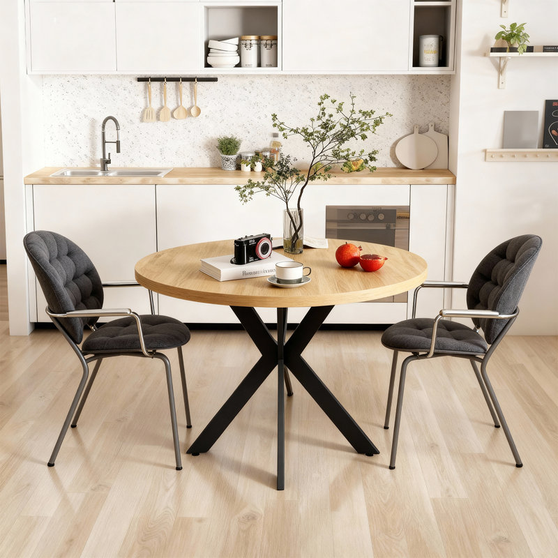 31.5" Round Wood Dining Table With Black X-shaped Base, Modern Small Kitchen Table For 2-4 People, Space-saving Breakfast Nook Table For Apartment & Dining Room