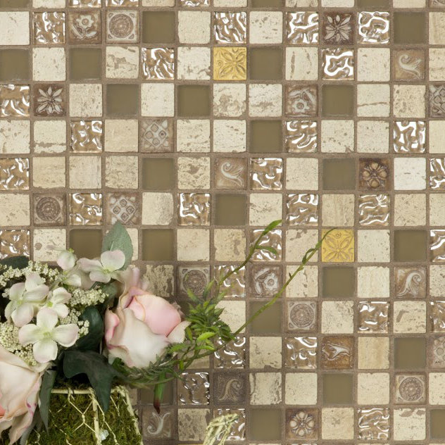 Monarchy 1 in. x 1 in. Glass & Stone Pressed Edge Square Mosaic Decorative Kitchen & Bathroom Wall Tile