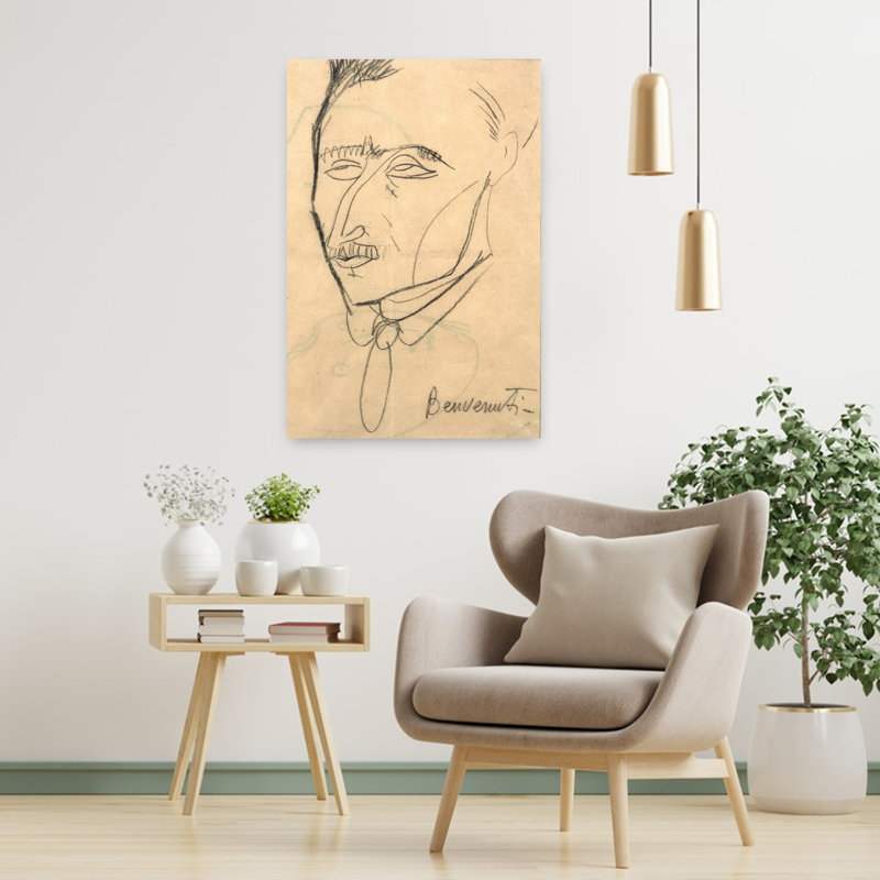 Aristide Sommati, C.1908 Abstract Contemporary Portrait Wall Art Print by Amedeo Modigliani - 1 Piece Wrapped Canvas Wall Art