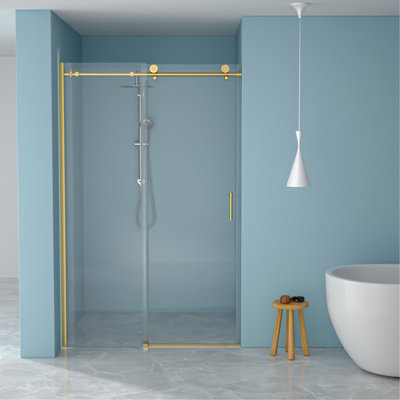 48"W x 76"H Single-Slide Shower Door - 8mm Tempered Glass with 304 Stainless Steel Frame