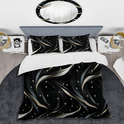 Ensemble de housse de couette Deep Black Silver Elegance III - Glam