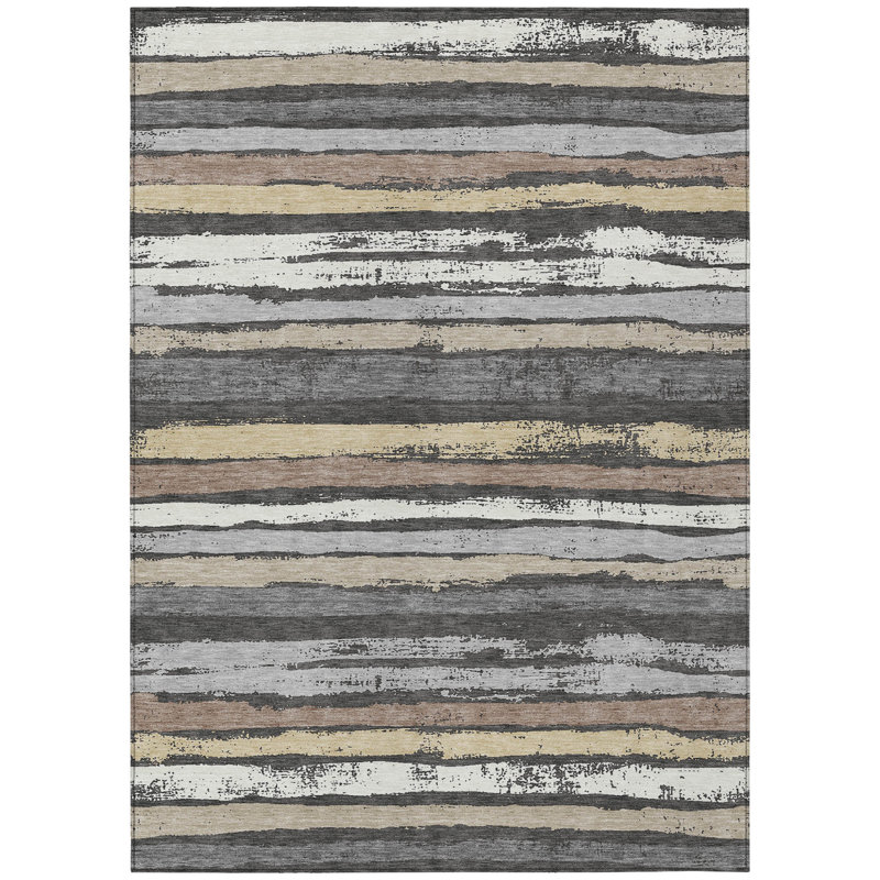 Tapis intérieur lavable rayé gris anthracite HomeRoots 5 pi x 8 pi