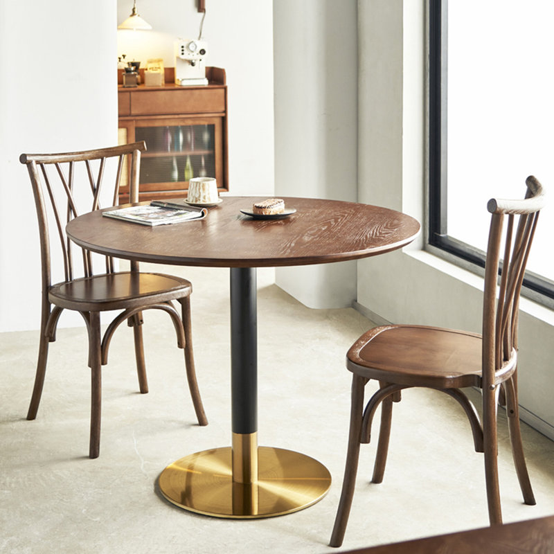Table de salle à manger ronde en bois massif noyer, H 29,53 po x L 31,5 po x l 31,5 po