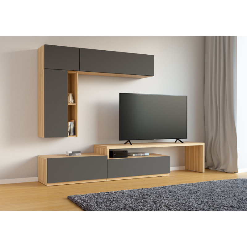 Nahim Unfinished Entertainment Centre for TVs up to 88", Light brown/Grey