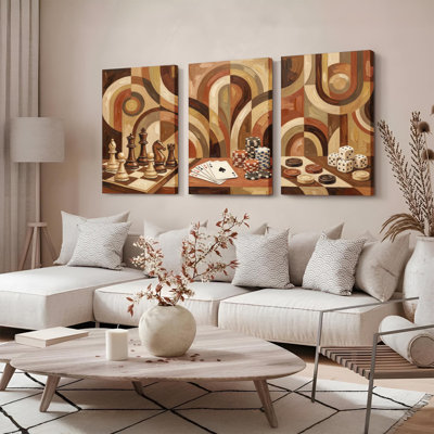 «Abstract Chess Poker and Dice», ensemble de 3 reproductions d'art sur toile tendues
