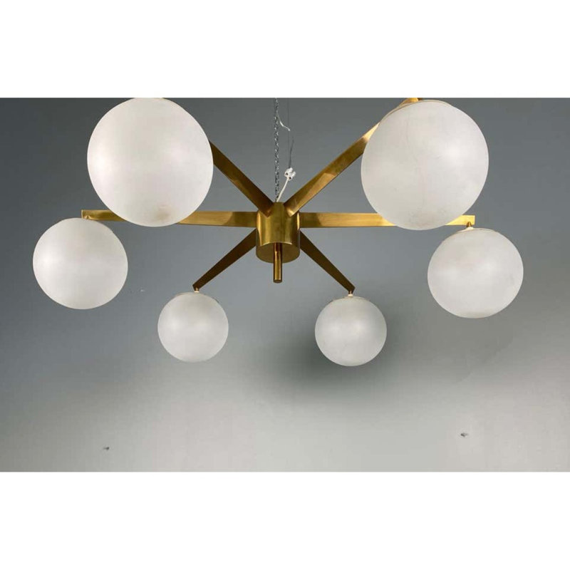 Lustre géométrique 6 lumières Angelo Lelli Spoutnik, Antique Nickel, Gelé, 26" Wide x 8" Height