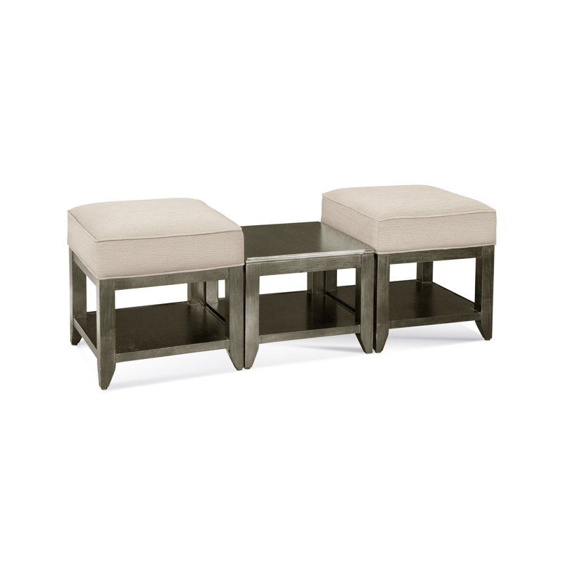 Elements Upholstered Cube Ottoman, Light Blue Performance Fabric; 0851-55, Stone Hearth