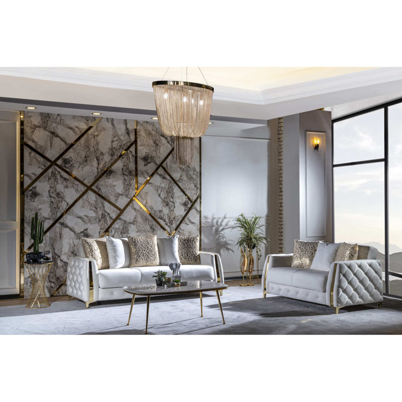 Ensemble de salon moderne 2 pièces blanc cassé, Blanc cassé