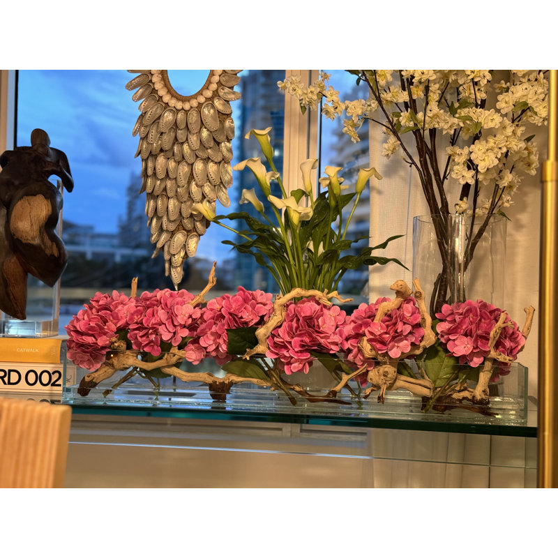Hydrangea Arrangement in Planter, Fuchsia Pink