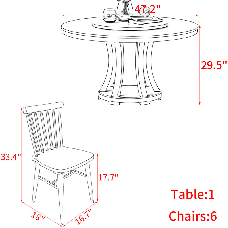 Nordic solid wood round table set with turntable
