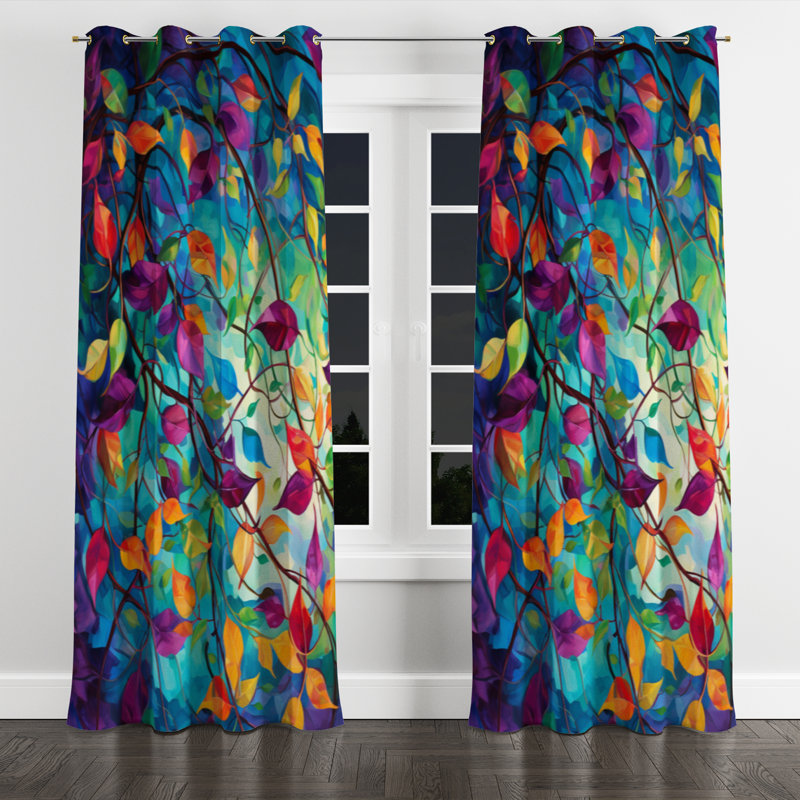 Multicolor Vibrant Vines I - Abstract Botanicals Grommet Curtain - Velvet Room Darkening - 1 panel, 52" W x 63" L