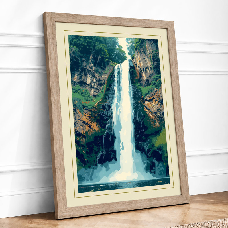 Waterfall In Wilderness Scandinavian - Print, A1 - 84.1 x 59.4 cm, Oak