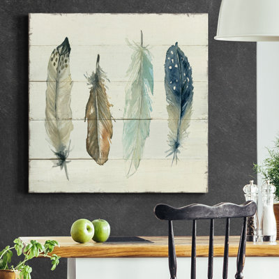 Shiplap Feathers II - Wrapped Canvas Print