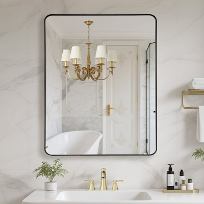 Miroir de salle de bain noir à rebord arrondi avec cadre noir mat Sumerain