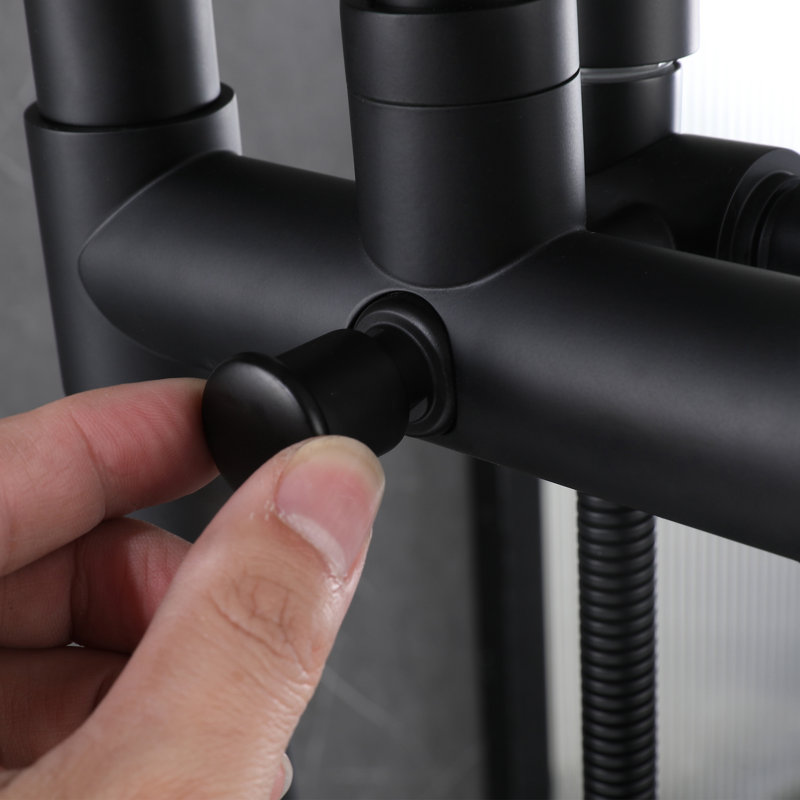 2 Handle Floor Mounted Bathtub Filler Faucet With Diverter, Matte Black