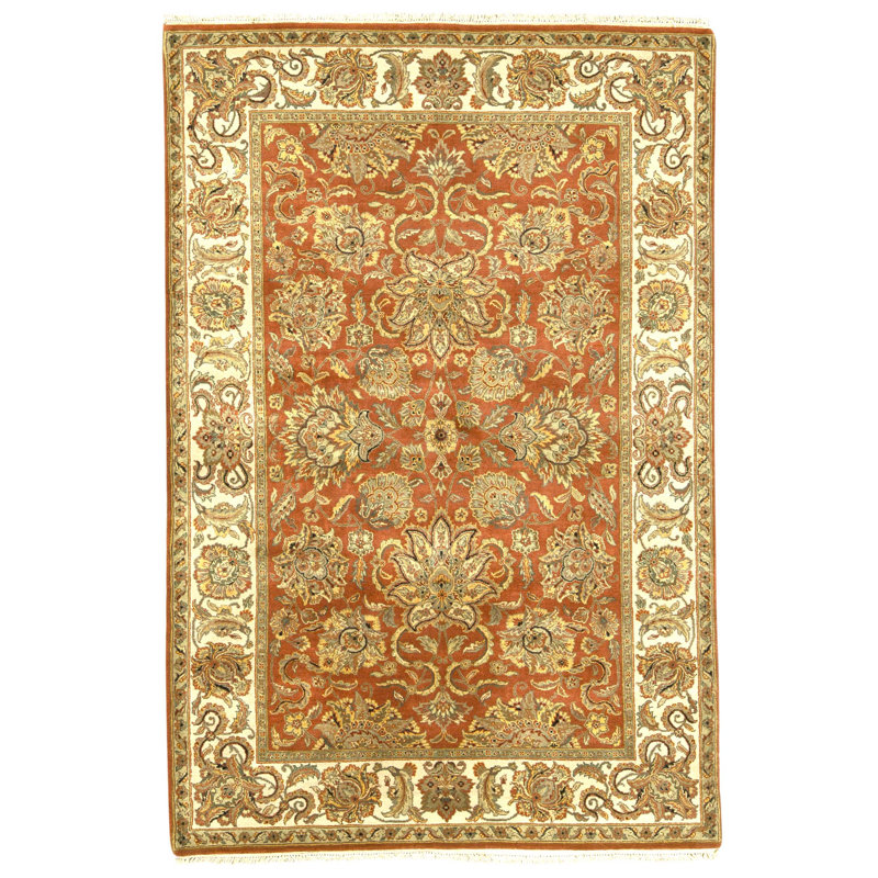 Hand Knotted Wool Oriental Area Rug in Rust And Ivory