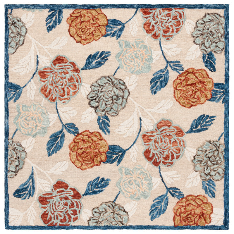 Tapis floral en laine Palash, Carré 6 pi