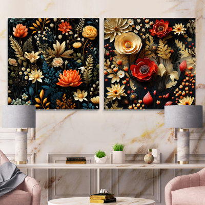Naelle - Floral Acrylic Wall Art Glass Set Of 2