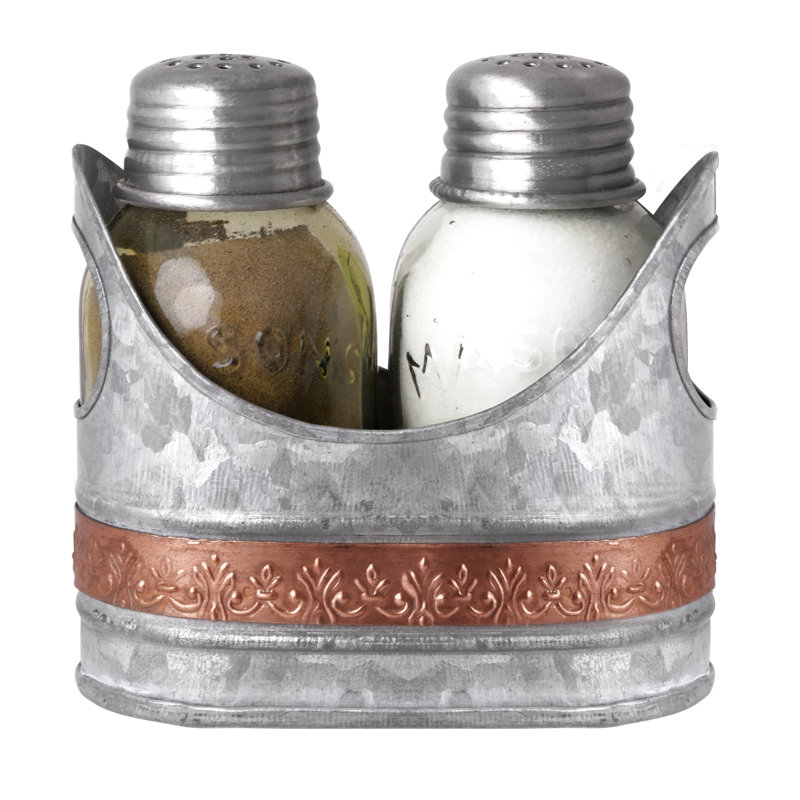 Autumn Alley Gavanized Salt & Pepper Shaker Set with Caddy Holder 