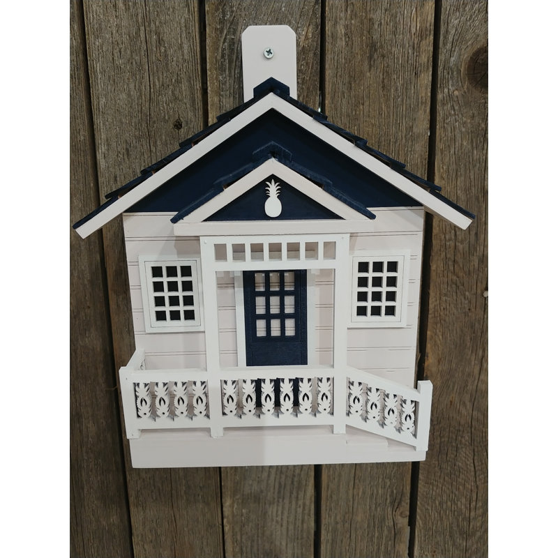 White and Blue Wooden Welcome Home Cottage Birdhouse