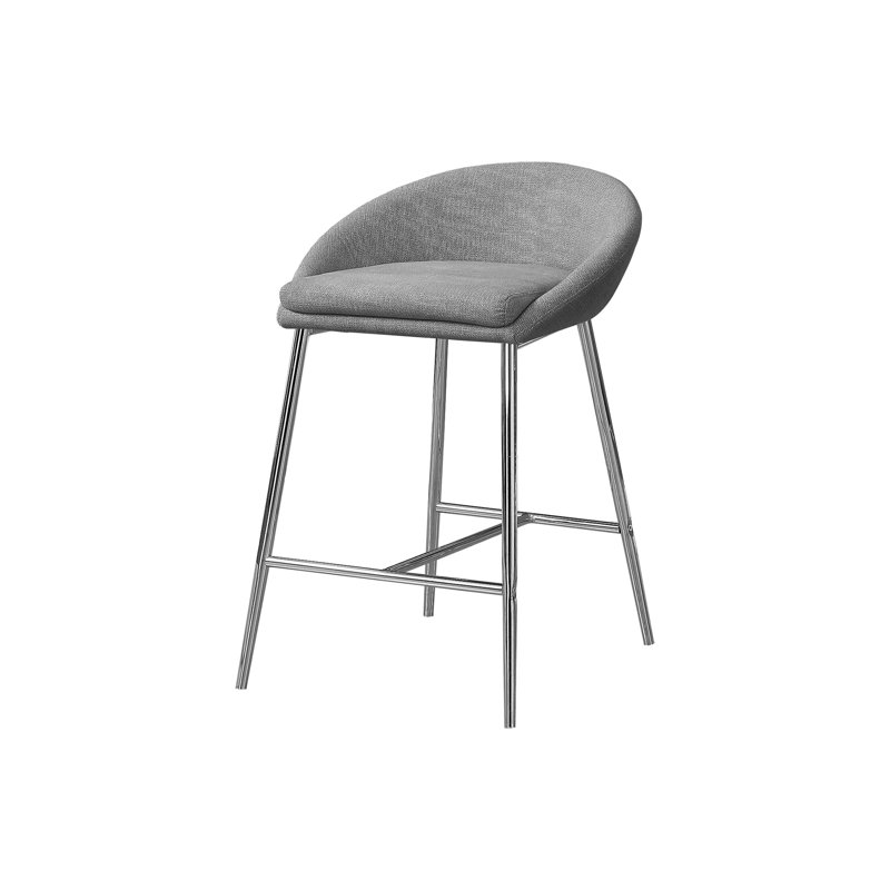 Tabouret de bar, ensemble de 2, hauteur comptoir, cuisine, métal chromé, tissu gris, contemporain, moderne