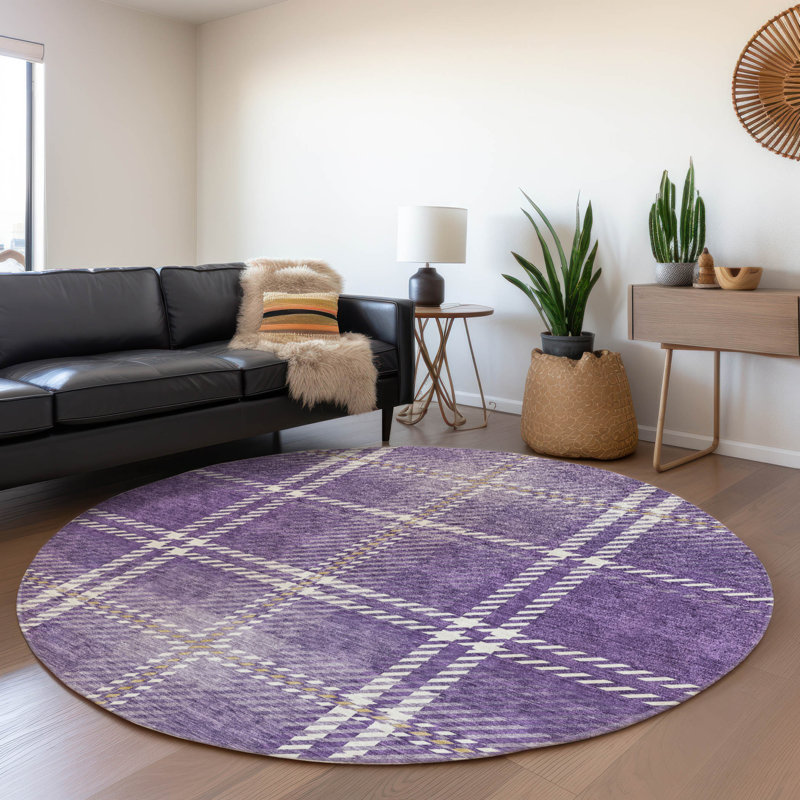Premium Machine Washable Prisco Purple Rug, Round 8'