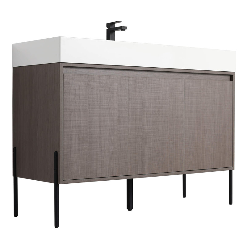 Ebern Designs Yordana Bathroom Vanity 48" Wide, Gray Oak, White