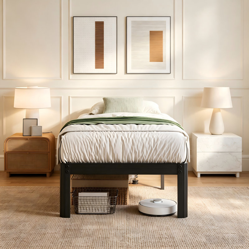 Structure de lit simple de 18 pouces, plateforme en métal robuste, aucun sommier tapissier requis, robuste avec une forte capacité de charge, assemblage facile