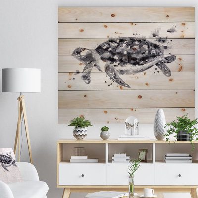 Monogramme de tortue noire - impression sans cadre sur bois